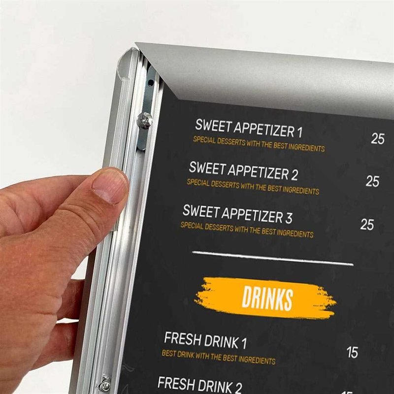 BASIC Infostand A4 - 92mm høj - A4 Klikramme profil 25mm, sølv