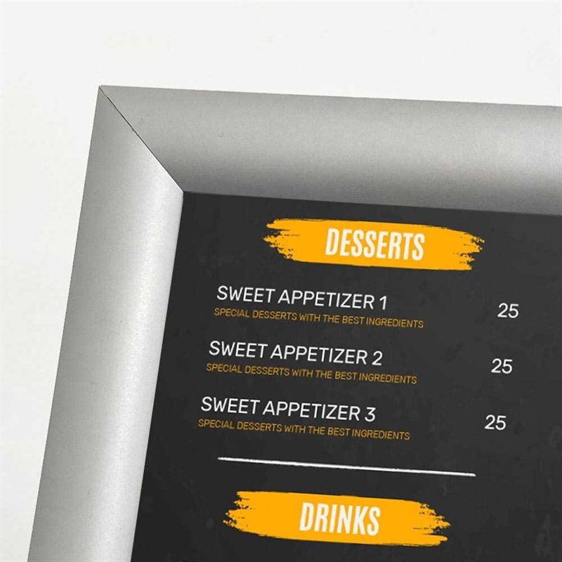 BASIC Infostand A4 - 92mm høj - A4 Klikramme profil 25mm, sølv