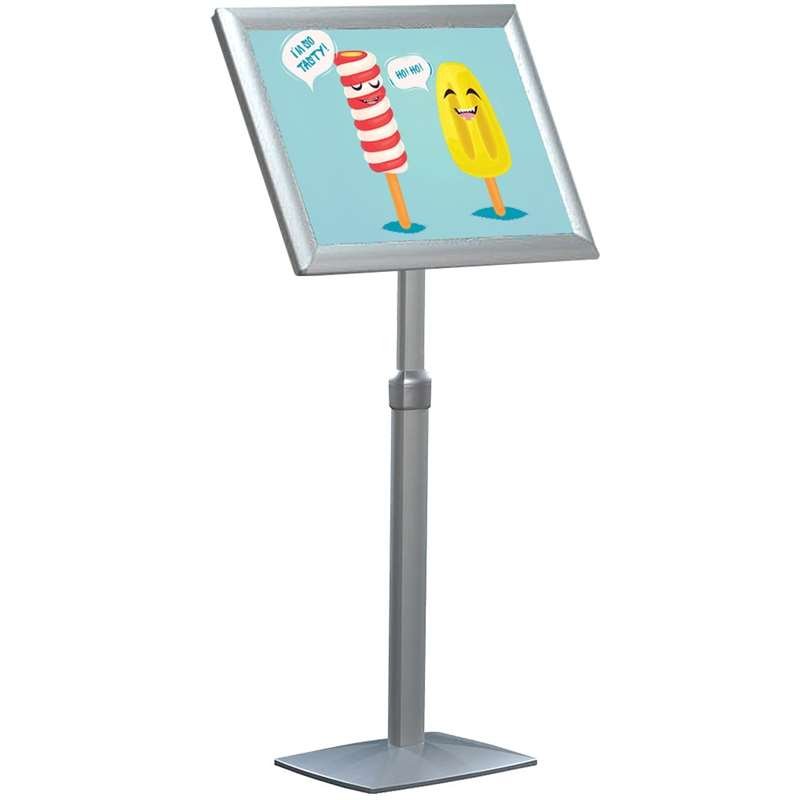 Flex Infostander, justerbar, sølv, med A2 Klikramme