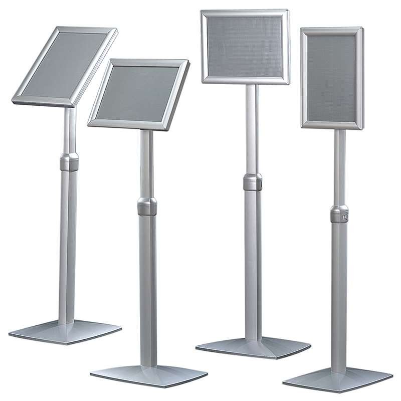Flex Infostander, justerbar, s&oslash;lv, med A4 Klikramme