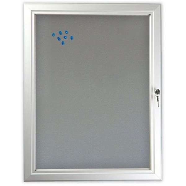 Udhængsskab/infoboks med lås og filt-bagplade, sølv - 9xA4