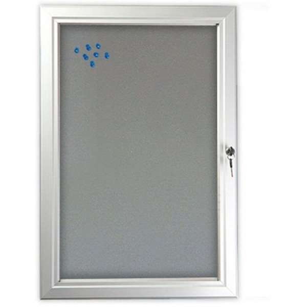 Udhængsskab/infoboks med lås og filt-bagplade, sølv - 6xA4