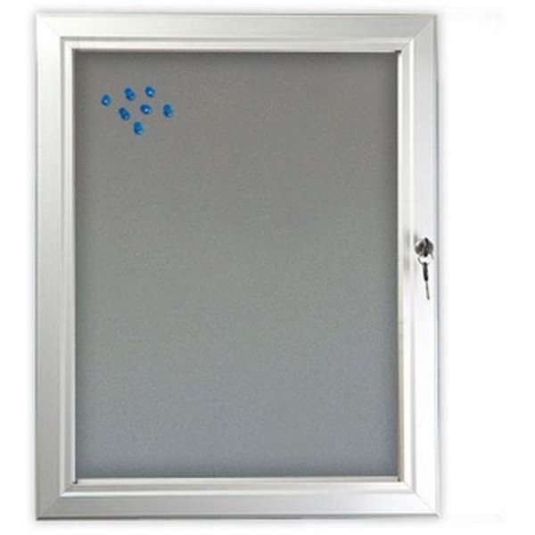 Udhængsskab/infoboks med lås og filt-bagplade, sølv - 4xA4