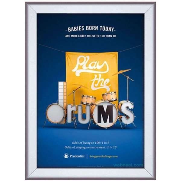 Klikramme med 32mm aluminium fladprofil, s&oslash;lv - 70x100 cm