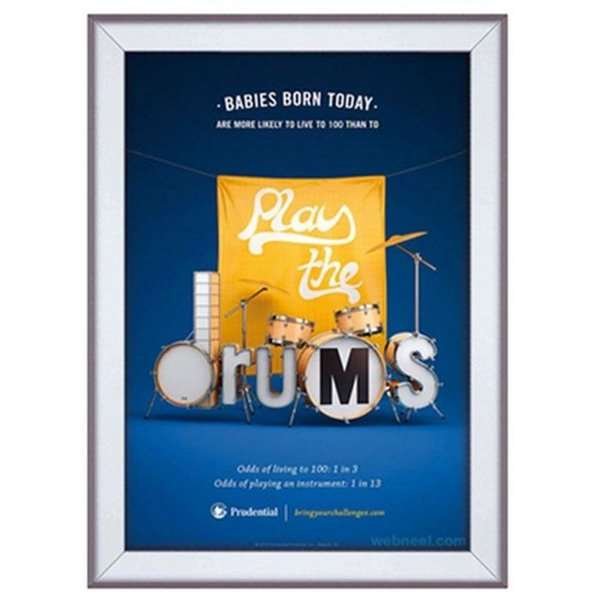 Klikramme med 32mm aluminium fladprofil, sølv - 50x70 cm