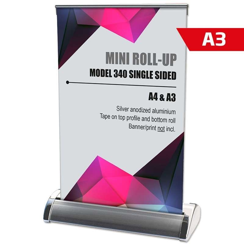 Mini Roll-up, enkeltsidet kassette, sølv, A3