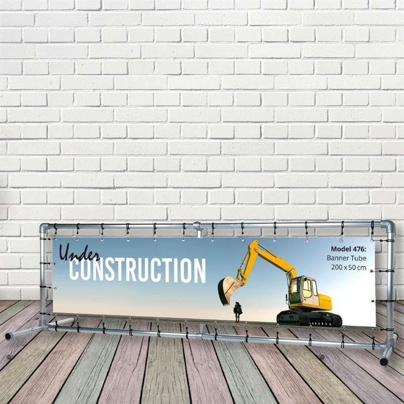 Banner Tube Freestanding Frame, fritstående ramme af alurør 0,3 mm / Ø 48 mm - 200 x 50 cm