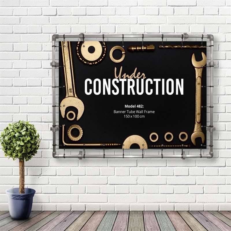 Bannerdisplay, udend&oslash;rs, v&aelig;gmonteret, Banner Tube Wall Frame, alur&oslash;r 0, 3 mm &Oslash; 48 mm, 150 x 100 cm