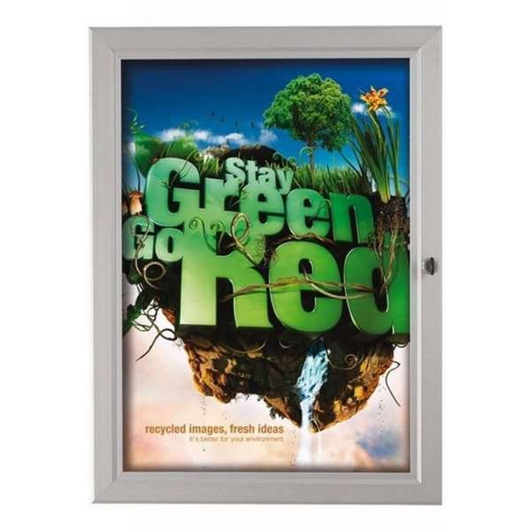 Udhængsskab med lås og hvid PS-bagplade, sølv - A4