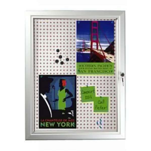 Kombi udhængsskab/infoboks med lås og stål/kork-bagplade, sølv - 4xA4