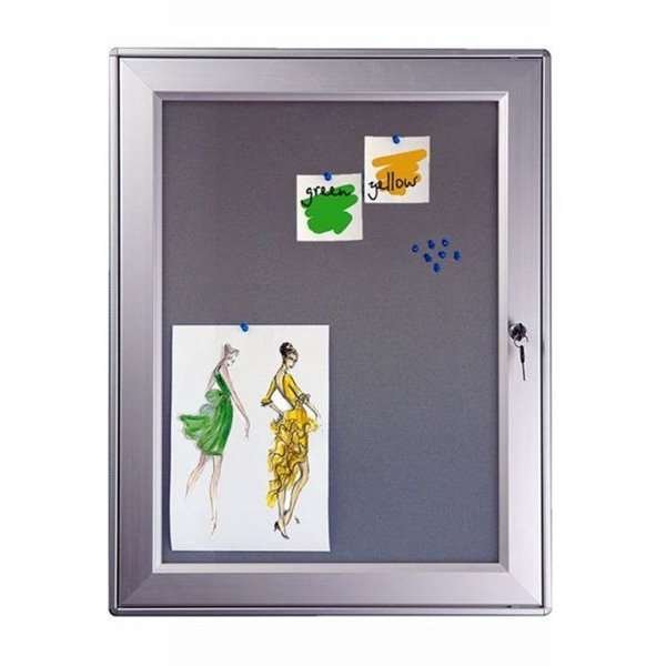 Udhængsskab/infoboks med lås og filt-bagplade, sølv - 4xA4