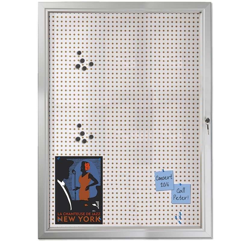 Kombi udhængsskab/infoboks med lås og stål/kork-bagplade, sølv - 9xA4