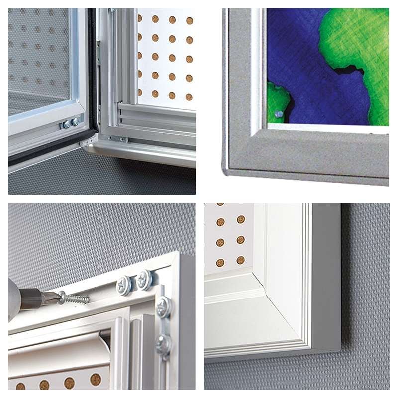 Kombi udhængsskab/infoboks med lås og stål/kork-bagplade, sølv - 6xA4