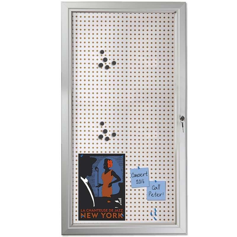 Kombi udhængsskab/infoboks med lås og stål/kork-bagplade, sølv - 6xA4