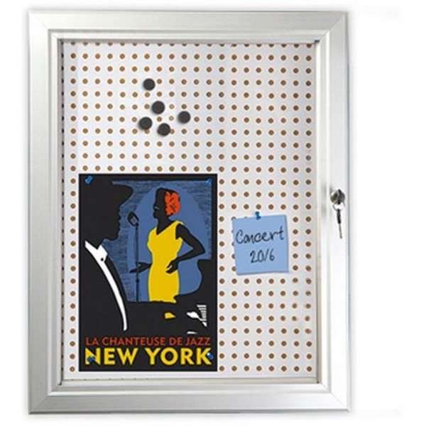 Kombi udhængsskab/infoboks med lås og stål/kork-bagplade, sølv - 4xA4