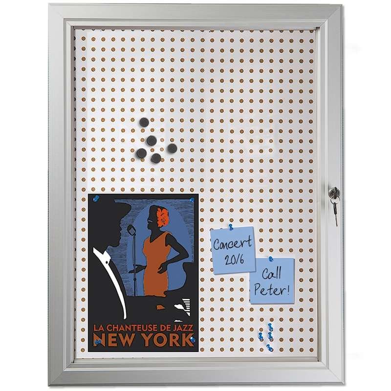 Kombi udhængsskab/infoboks med lås og stål/kork-bagplade, sølv - 4xA4