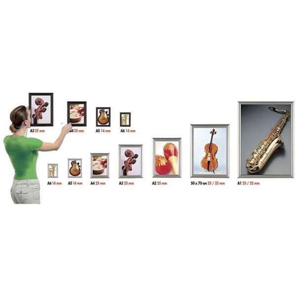 Opti Klikramme med 25mm aluminium profil, s&oslash;lv - A4