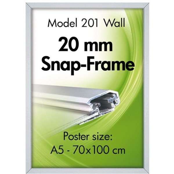 Klikramme med 20mm aluminium fladprofil, sølv - A4