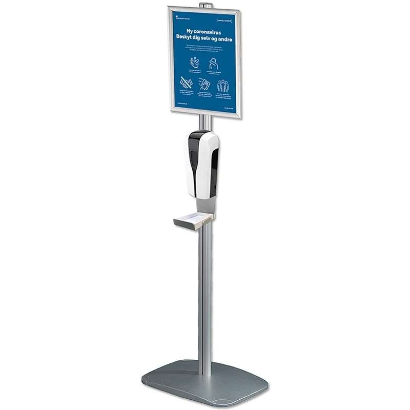 Mini Multi Stand med 1000ml sprit dispenser, drypholder og bakke samt Klikramme A4