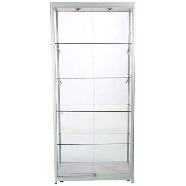 Vitrine glasskab - Showcase Tower Duo glasmontre med LED lys og lås - sølv