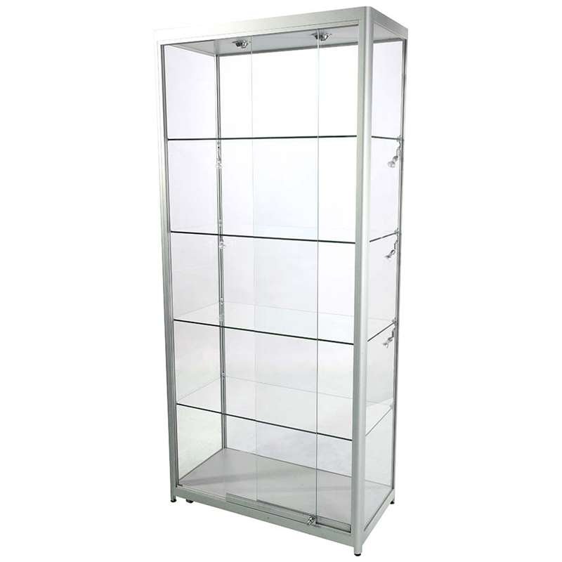 Vitrine glasskab - Showcase Tower Duo glasmontre med LED lys og lås - sølv