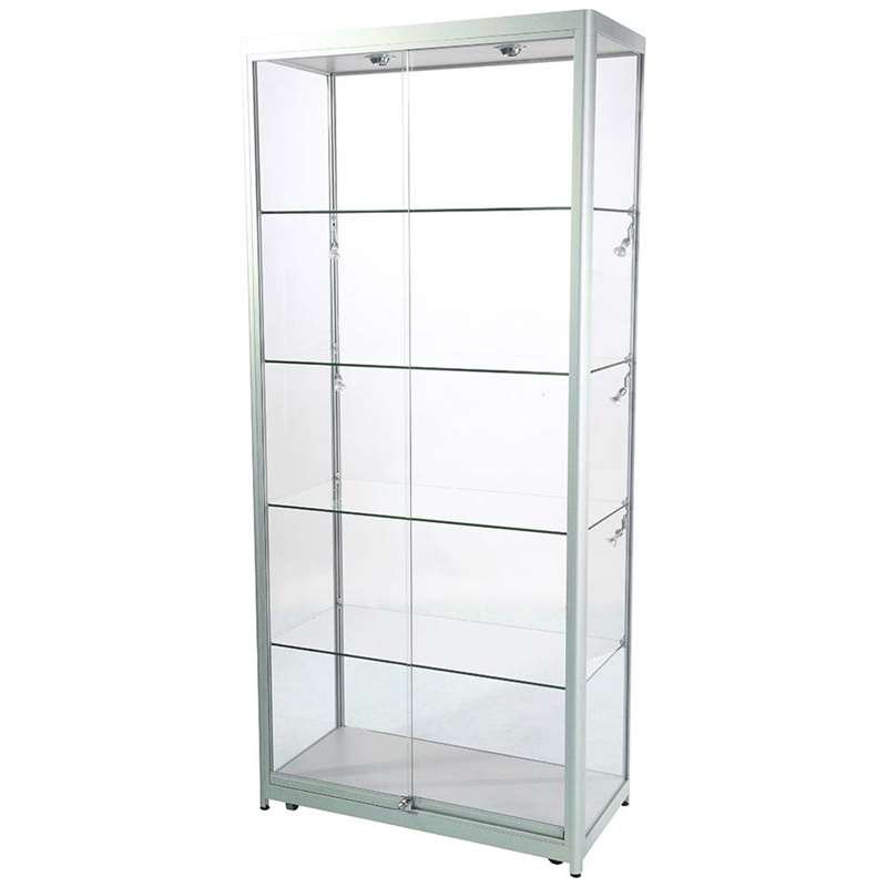 Vitrine glasskab - Showcase Tower Duo glasmontre med LED lys og lås - sølv