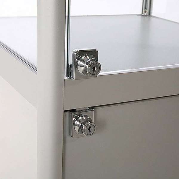 Vitrine glasskab - Showcase Tower Solo glasmontre med underskab, LED lys og lås - sølv