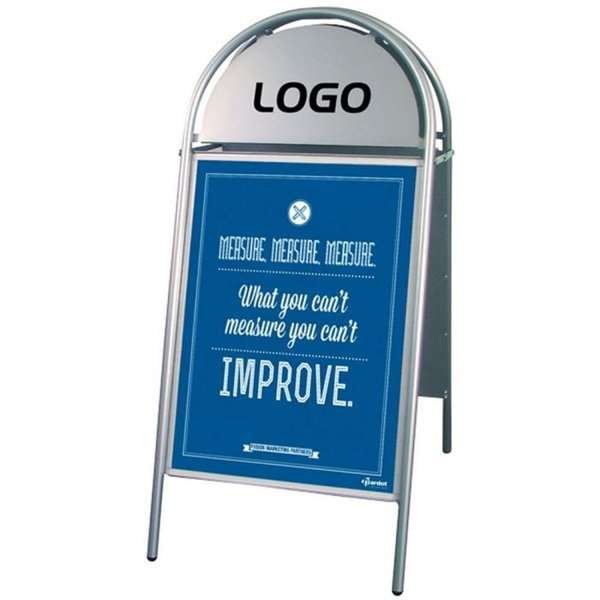 Expo Gotik Gadeskilt med logoplade - 70x100 cm - sølv