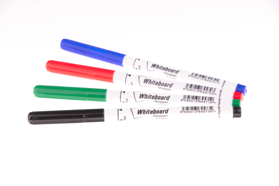 Tuscher til whiteboard, whiteboardmarkere med tynd spids til b&aring;de whiteboard og flipover, 4 stk, Sort/gr&oslash;n/bl&aring;/r&oslash;d