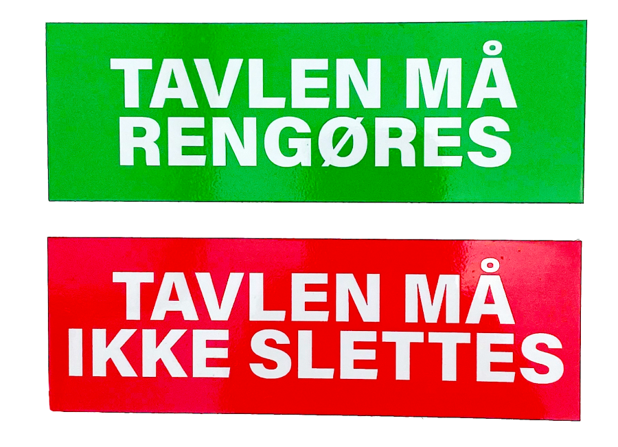 Magnetisk skilt med reng&oslash;rings regler til whiteboard, vendbar magnet brik HxBxD 50x150x1 mm inkl. print p&aring; begge sider