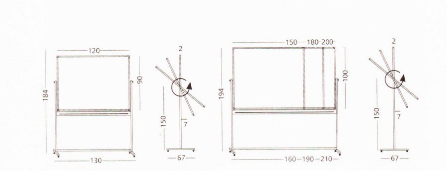 Svingtavle, whiteboardtavle til intensivt brug på mobilt stativ - 8 størrelser - 90x120 cm