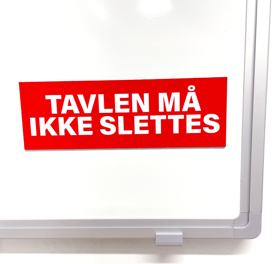 Magnetisk skilt med reng&oslash;rings regler til whiteboard, vendbar magnet brik HxBxD 50x150x1 mm inkl. print p&aring; begge sider