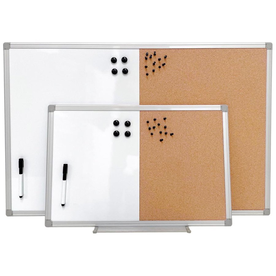 Whiteboard, kork- og kridt kombitavle med ugeplan, inkl. sort magnetisk tusch, magneter, n&aring;le og kridt, 60 x 40 cm