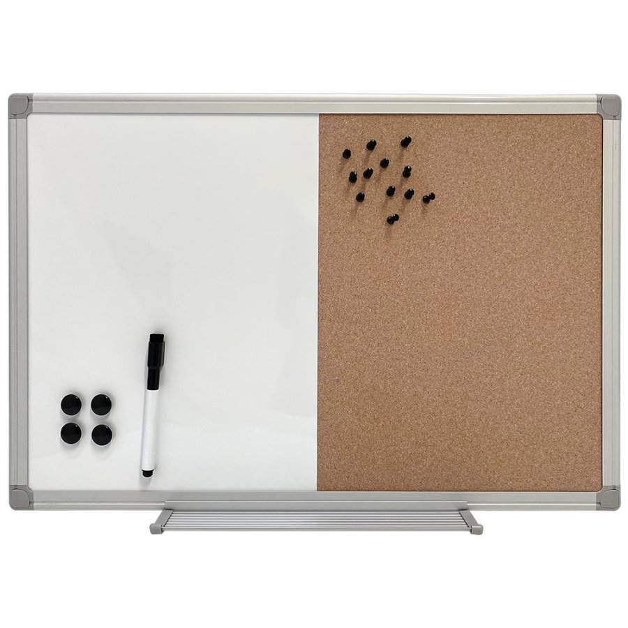 Whiteboard, kork- og kridt kombitavle med ugeplan, inkl. sort magnetisk tusch, magneter, n&aring;le og kridt, 60 x 40 cm