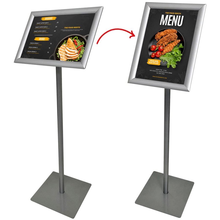 BASIC Infostand A3 - 92mm h&oslash;j - A3 Klikramme profil 25mm, s&oslash;lv