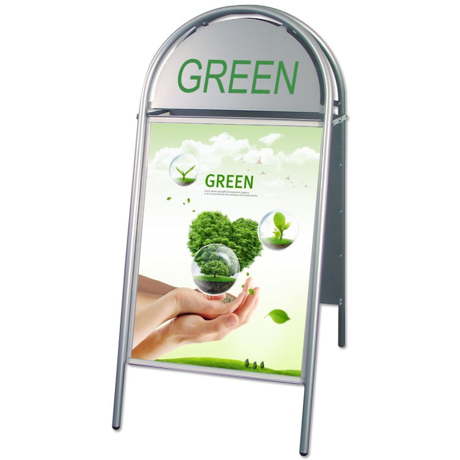 Expo Gotik Gadeskilt med logoplade - 70x100 cm - sølv