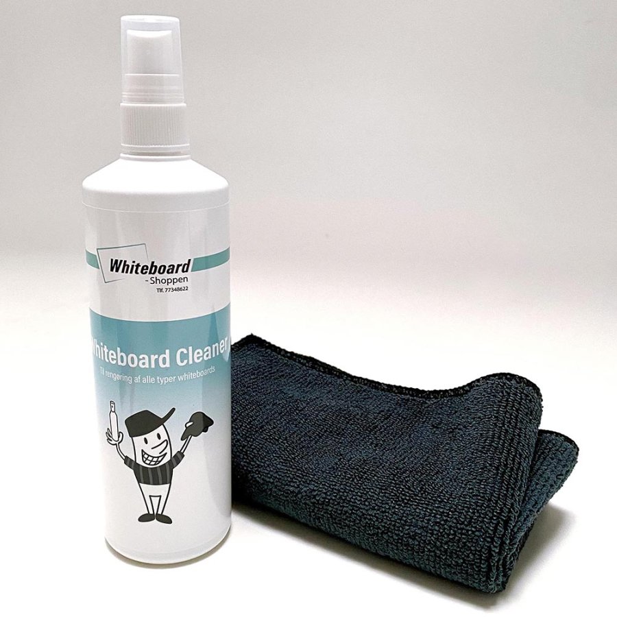 Whiteboard cleaner s&aelig;t, med mikrofiberklud og rensespray