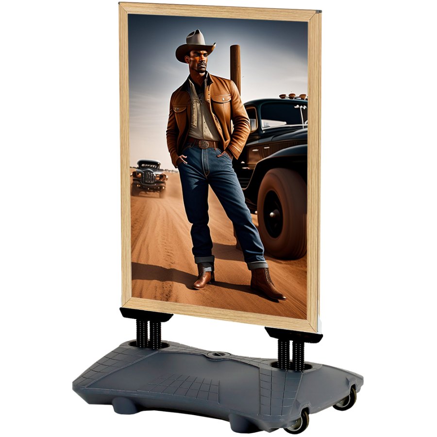 Stilfuldt Wind-Pro Vandbase Gadeskilt i Grå/Light Wood - A1 Størrelse