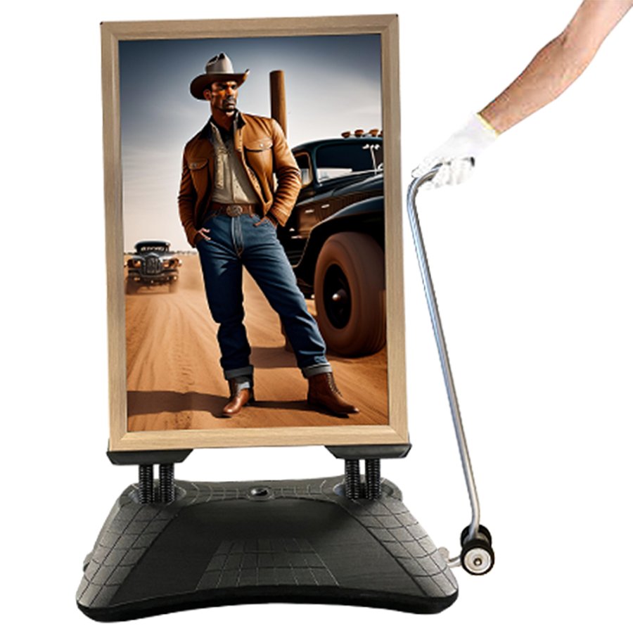 Stilfuldt Wind-Pro Vandbase Gadeskilt i Grå/Light Wood - A1 Størrelse