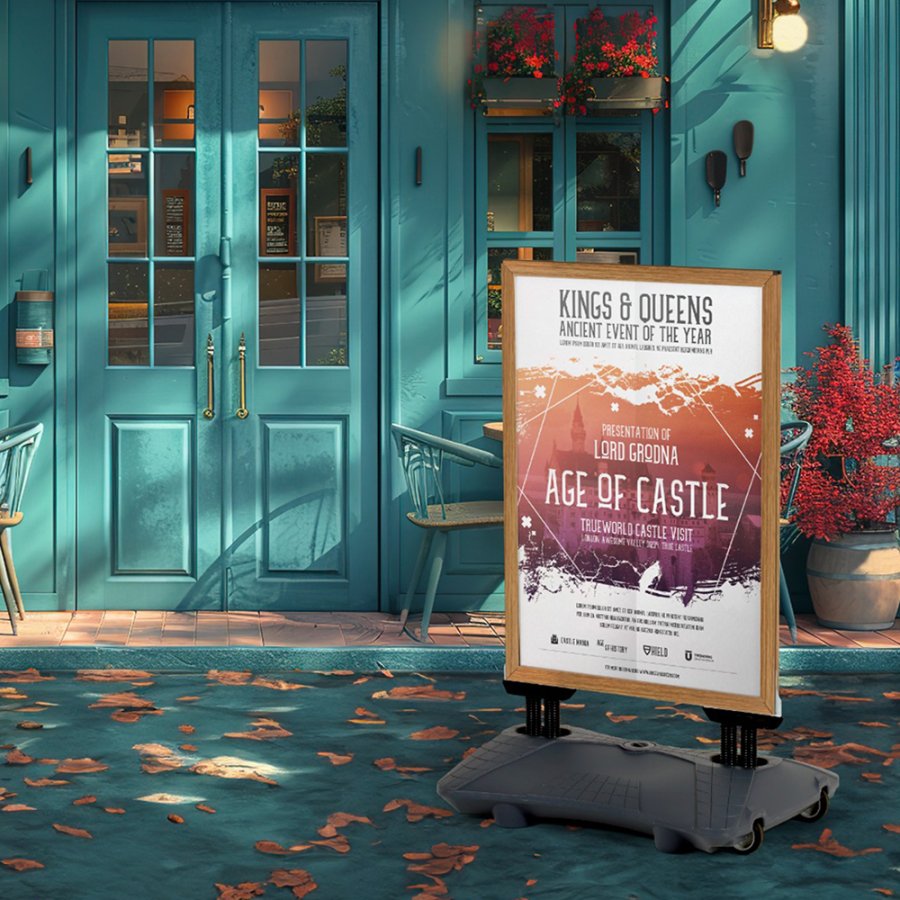 Stilfuldt Wind-Pro Vandbase Gadeskilt i Grå/Light Wood - A1 Størrelse