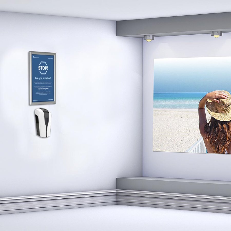 H&aring;ndspritdispenser med A3 Klikramme til v&aelig;g montering - 1000 ml