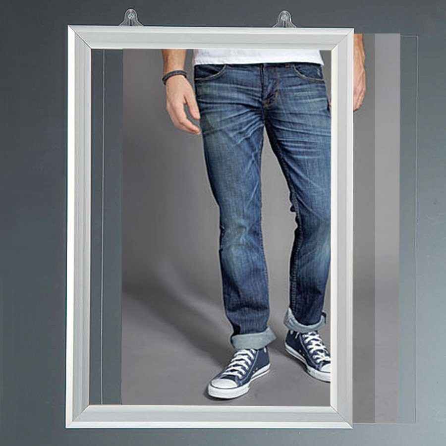 Slide-in ramme dobbeltsidet vertikal, med 25mm aluminium profil, s&oslash;lv - A4