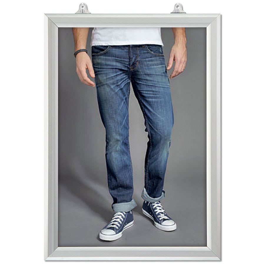 Slide-in ramme dobbeltsidet vertikal, med 25mm aluminium profil, s&oslash;lv - A3