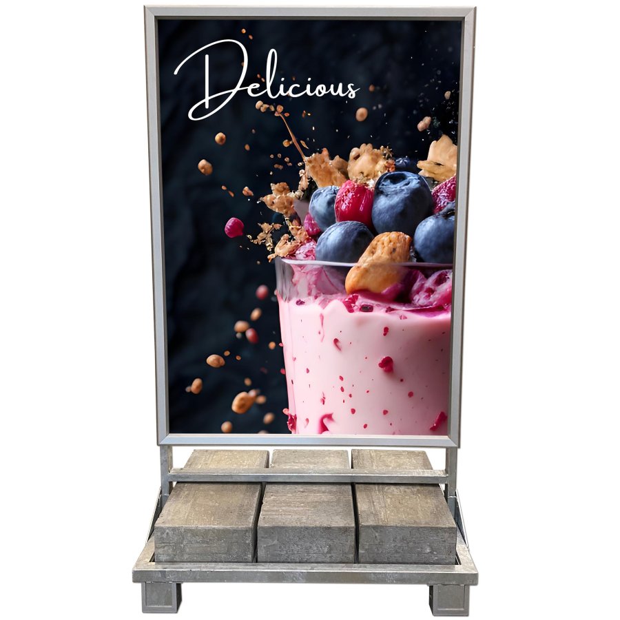 Heavy Outdoor Sign Betonstander, alu/gr&aring;, 100 x 140 cm  uden sten