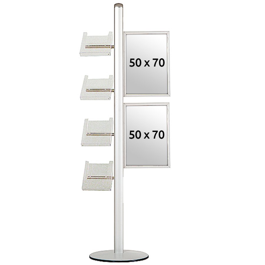 Infostander, MultiStand, enkeltsidet, 4 A4 hylder, 2 slide-in rammer, B2 - 50 x 70 cm