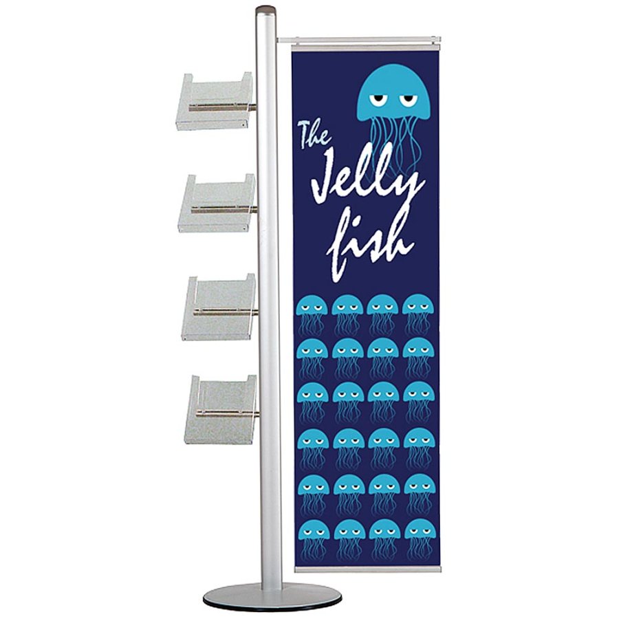 Bannerdisplay, MultiStand, enkeltsidet, 4 A4 hylder, banner, 40 cm