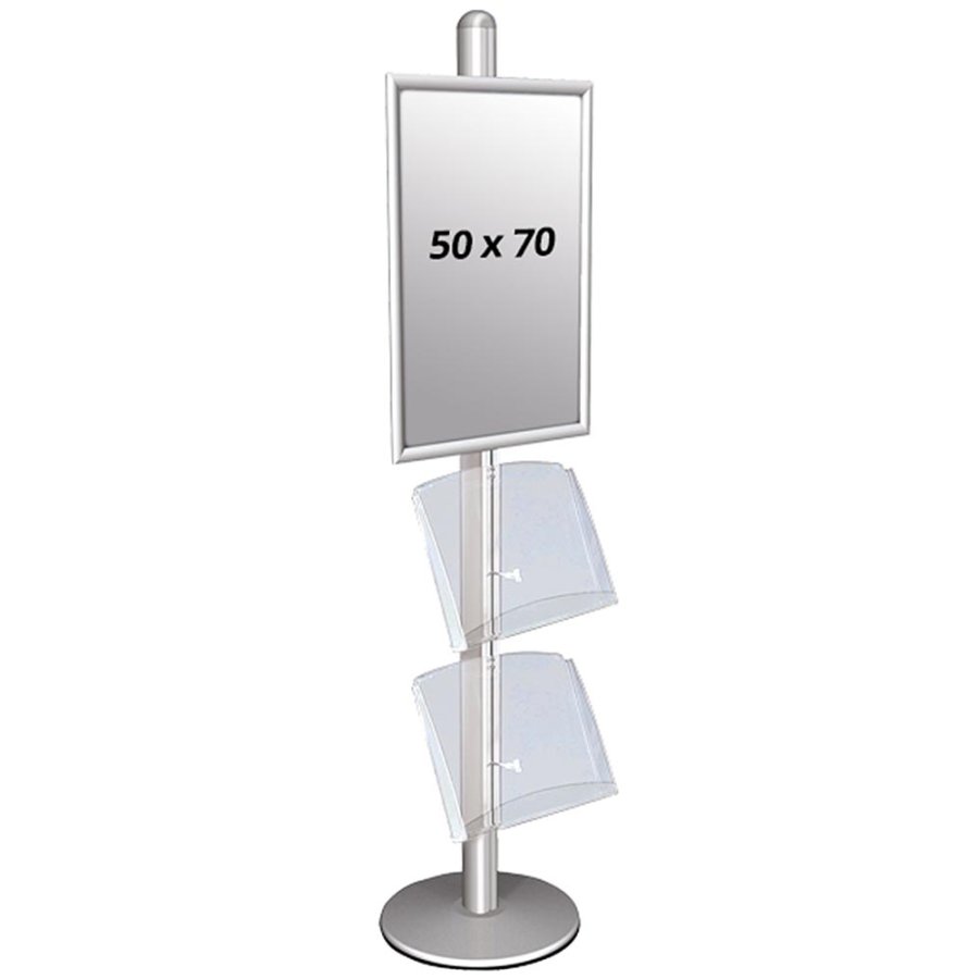 Infostander, MultiStand, enkeltsidet, 2 akrylhylder, 1 x klikramme, B2 - 50 x 70 cm