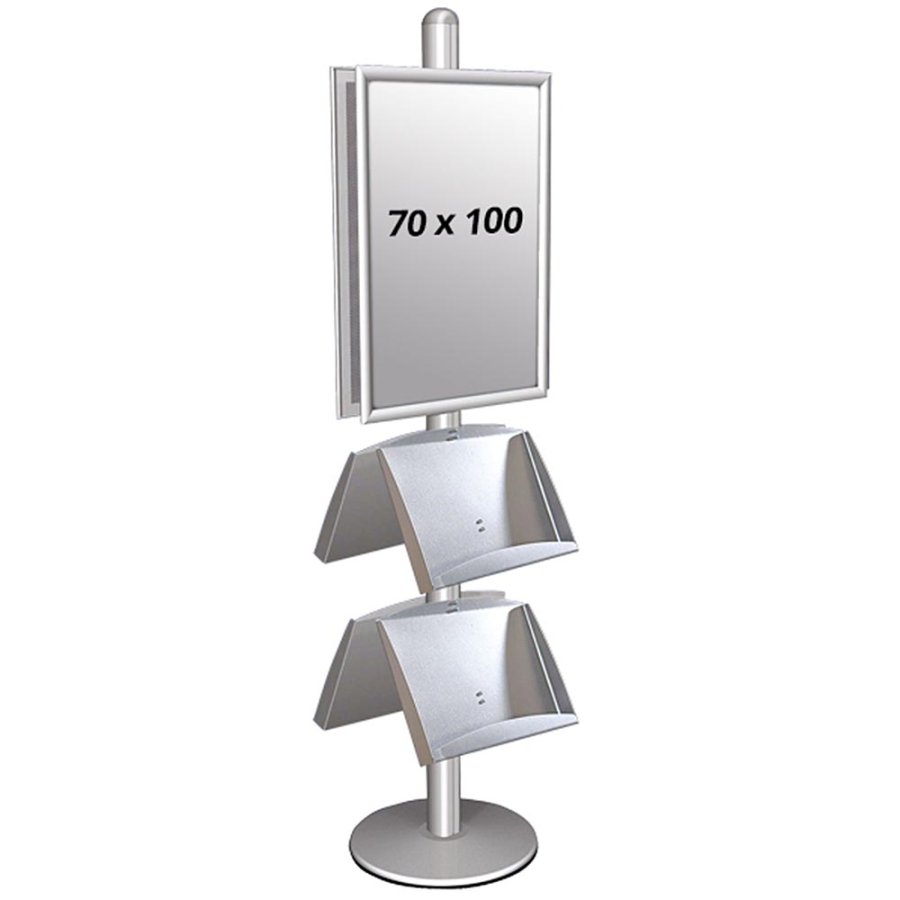 Infostander, MultiStand, dobbeltsidet, 4 st&aring;lhylder, 2 klikrammer, B1 - 70 x 100 cm