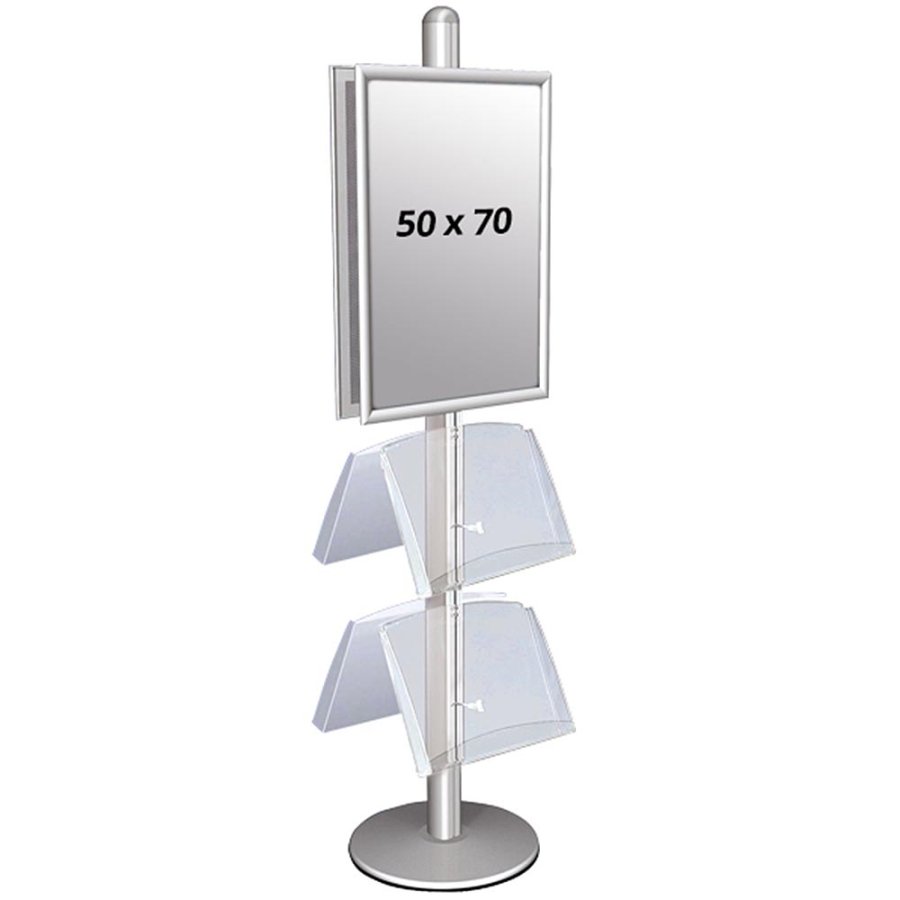 Infostander, MultiStand, dobbeltsidet, 4 akrylhylder, 2 klikrammer, B2 - 50 x 70 cm