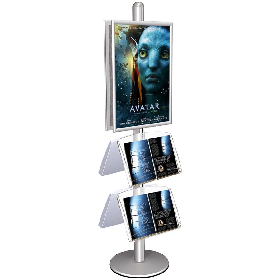 Infostander, MultiStand, dobbeltsidet, 4 akrylhylder, 2 klikrammer, 60 x 85 cm